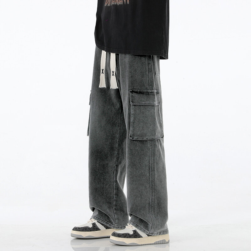Autunno nuovi uomini Cargo Jeans larghi americani High Street Y2K Multi-tasca tuta giovanile moda Streetwear pantaloni gamba larga Vintage