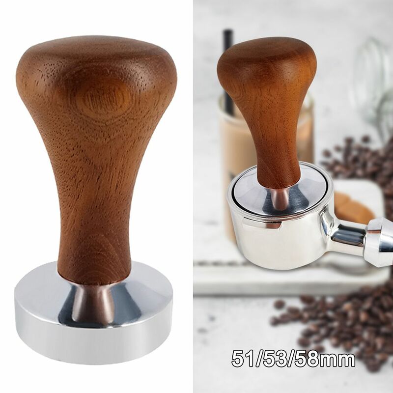 Distribuidor de café en polvo, martillo de presión con mango de madera, 51mm, 53mm, 58mm