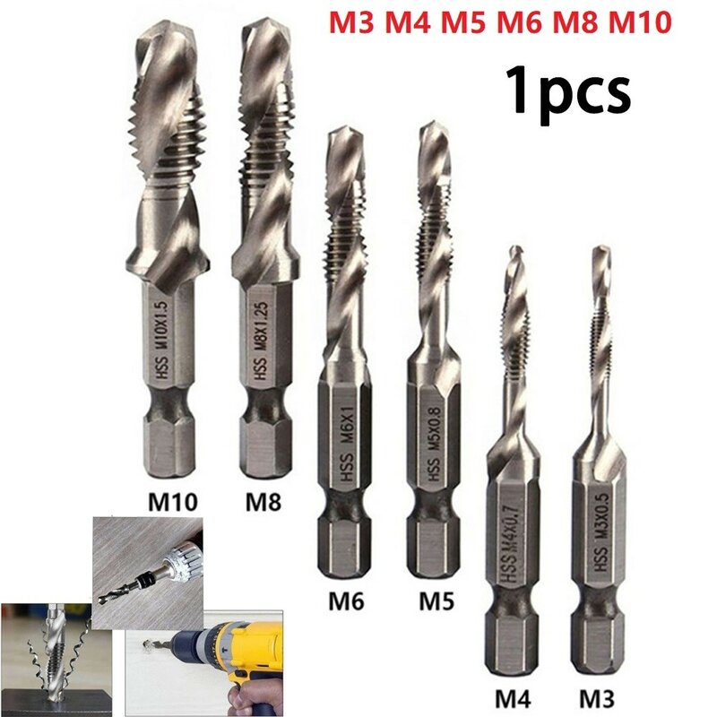 Bor Hand Tap Hex Shank HSS Composite Screw Spiral Point Thread Metric Drill Bit M3 M4 M5 M6 M8/M10 Hex Composite Thread Drill