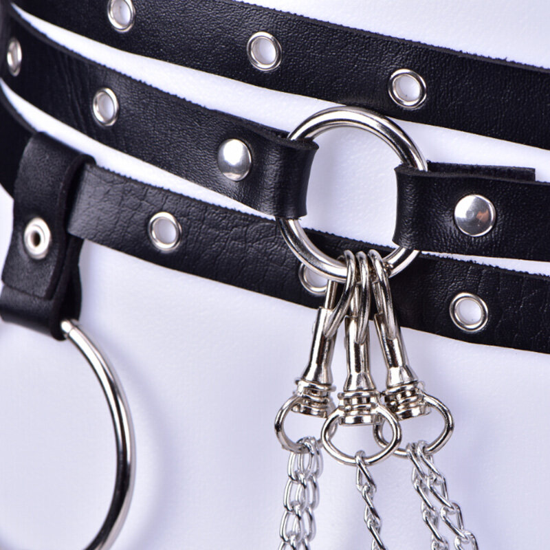 Sexy Pub Female Leather Skirt Belts Punk Gothic Rock Harness Waist Metal Chain Body Bondage Hollow Belt Accessories for Lady