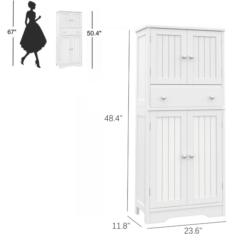 Traditional 4 Door Kitchen Pantry Bathroom Furniture Tall Storage Cabinet With Adjustable Shelf Home