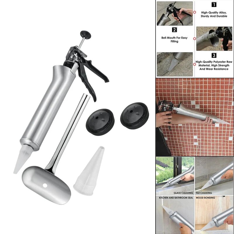 Caulking Gun Hand Tool Ceramic Tile Manual Thicken Stainless Steel with 2 Nozzles Applicator