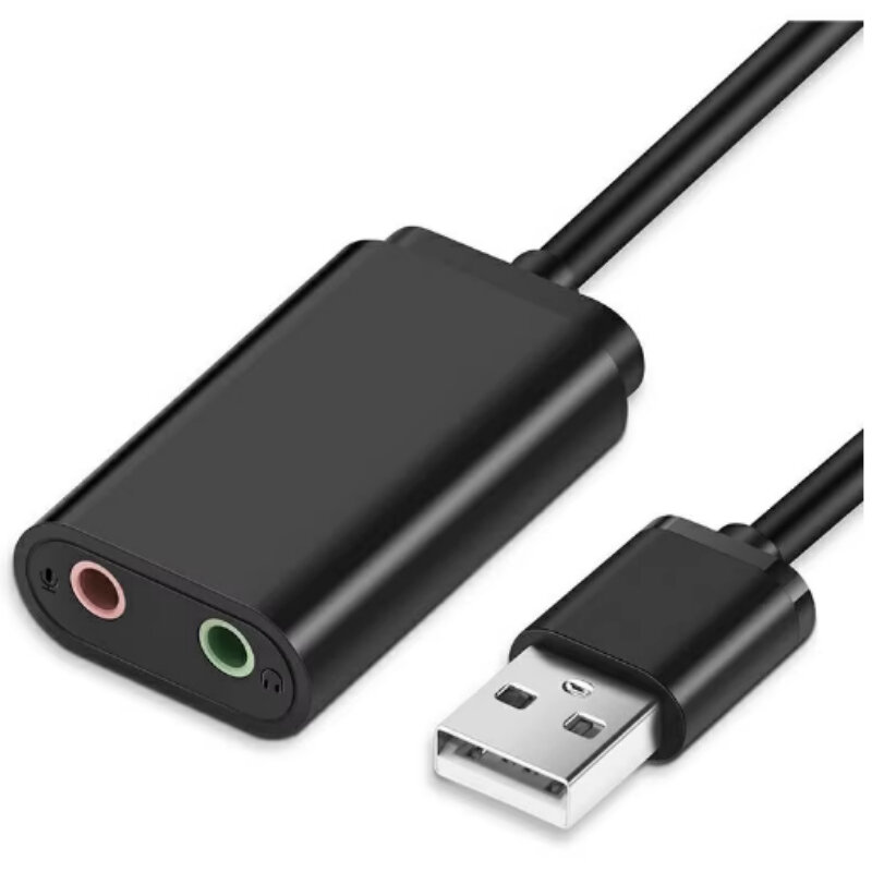 Adaptador de Som USB Externo, 2 Portas, 3,5mm, Conectores de Cartão de Áudio para Fone de Ouvido, Microfone