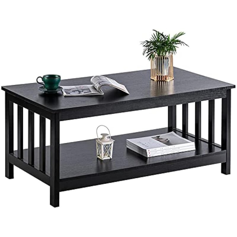 ChooChoo-mesa de centro Mission, mesa de madera negra para sala de estar con estante, 22 "D X 2023" W X 39,9 "H, 18,1