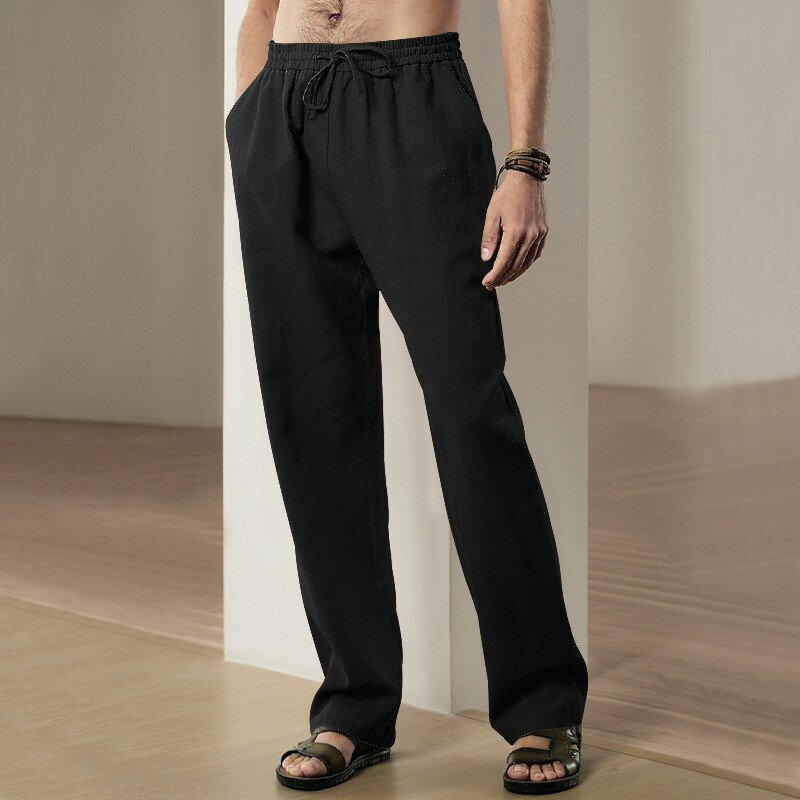 Celana olahraga bisnis pria, Bawahan kasual warna Solid paduan katun nyaman bernapas pinggang elastis kasual kerja