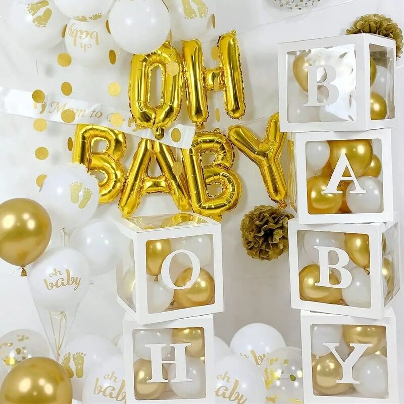 Scatola di palloncini con lettere trasparenti decorazioni per Baby Shower buon compleanno matrimonio EID Decor forniture per feste di primo compleanno scatola di palloncini