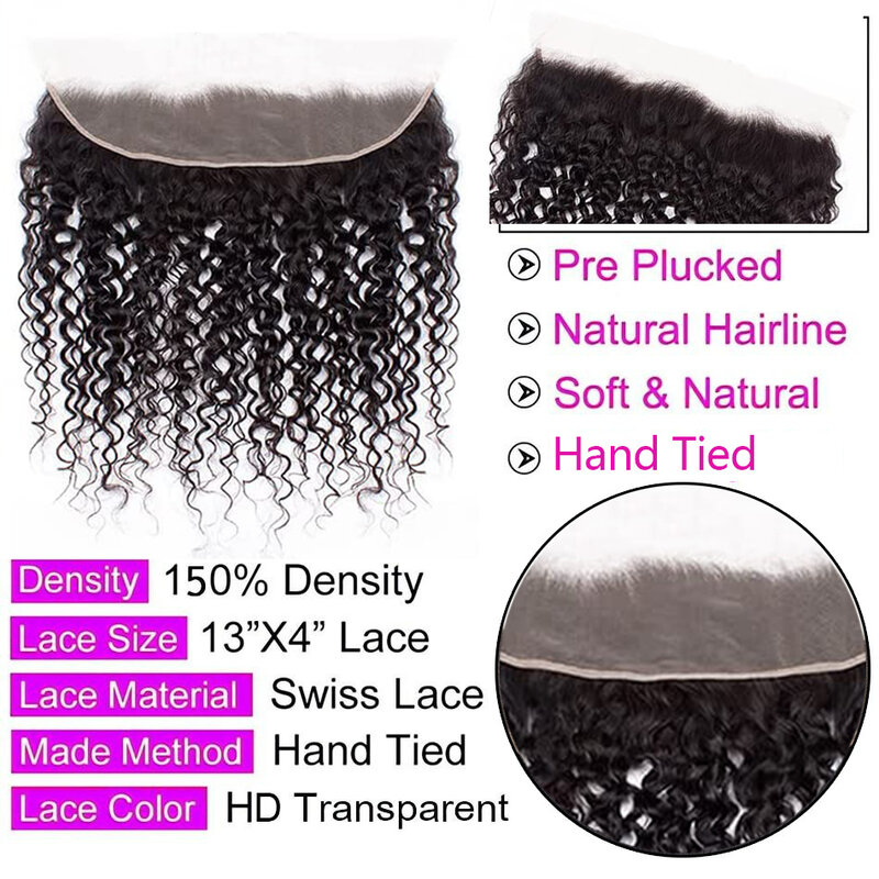 Water Wave 3/4 Bundles With Frontal Deep Wave Remy Human Hair Bundles With Closure Transparent Swiss Lace Brazilian Hair Weave