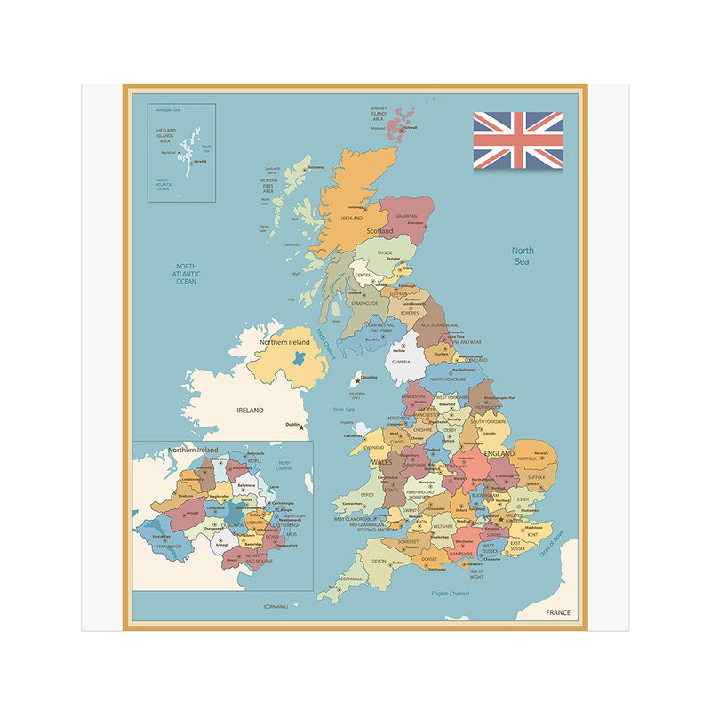 90*90cm mapa político de el Reino Unido Vintage-de tejido de lona cartel mural de Pintura Sala de Decoración de casa de la escuela suministros