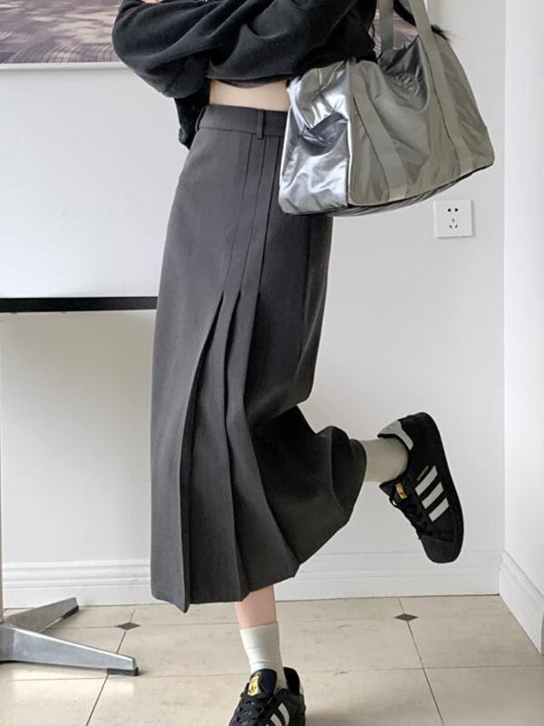 Юбка Женская средней длины, модная Асимметричная винтажная классическая офисная универсальная Свободная юбка с завышенной талией в английском стиле для отдыха