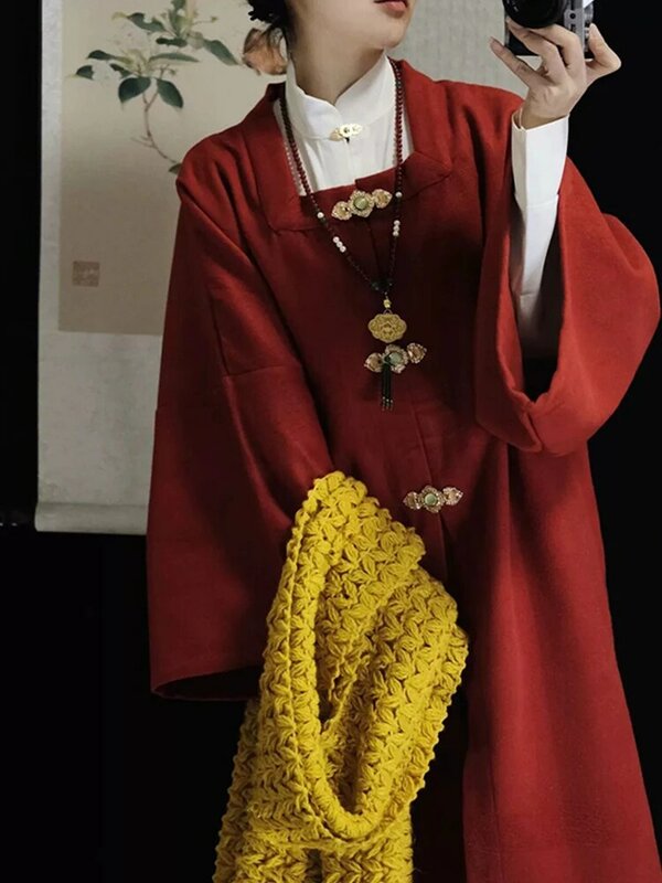 Cárdigan Hanfu Vintage con cuello cuadrado, vestido de cara de caballo, conjunto de Año Nuevo para mujer, Otoño e Invierno