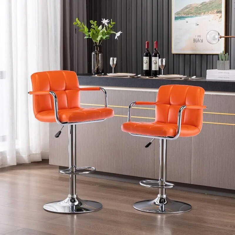Furniture Modern PU Leather Square Bar Stools, Adjustable Swivel Barstools , Airlift Counter Height Chairs, Set of 2