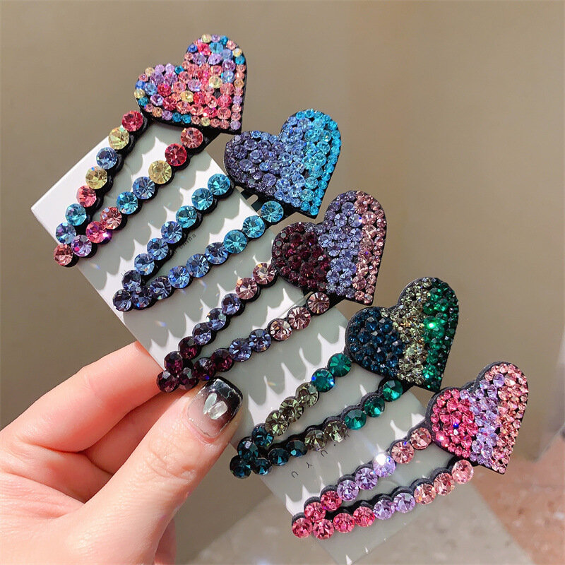 Corea importato strass Czech Diamond Barrettes moda lusso a forma di cuore tornante pieno di diamante BB Clip accessori per capelli