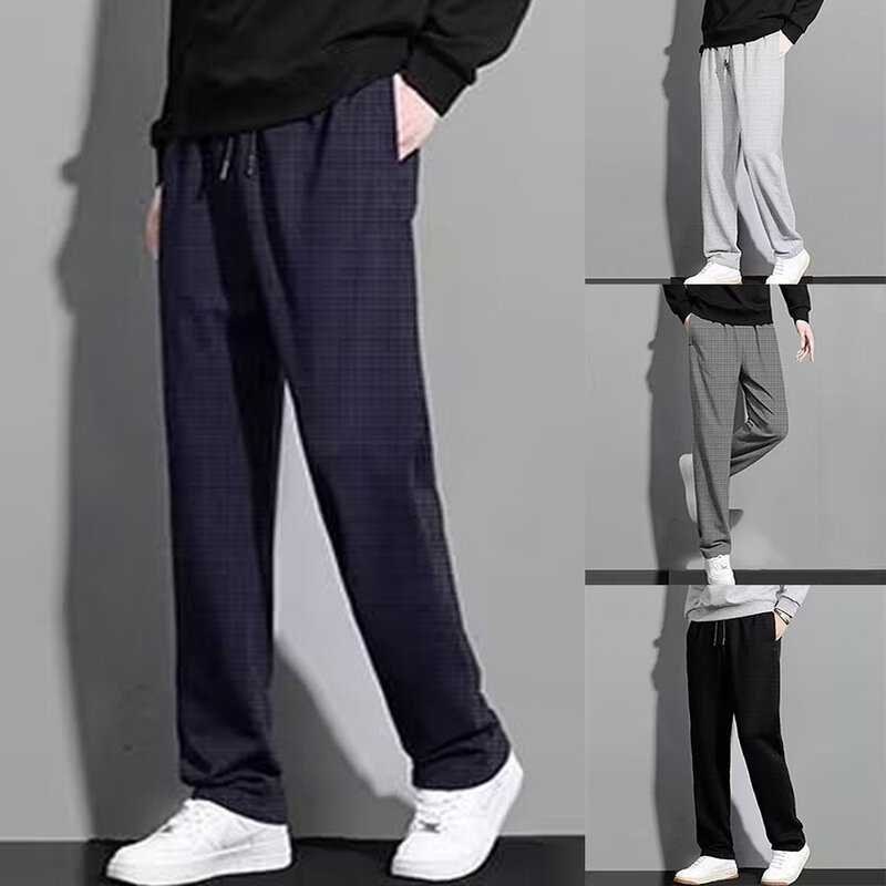 Pantaloni dritti larghi da uomo di moda pantaloni sportivi morbidi elastici traspiranti di colore solido pantaloni pantaloni per abbigliamento da uomo