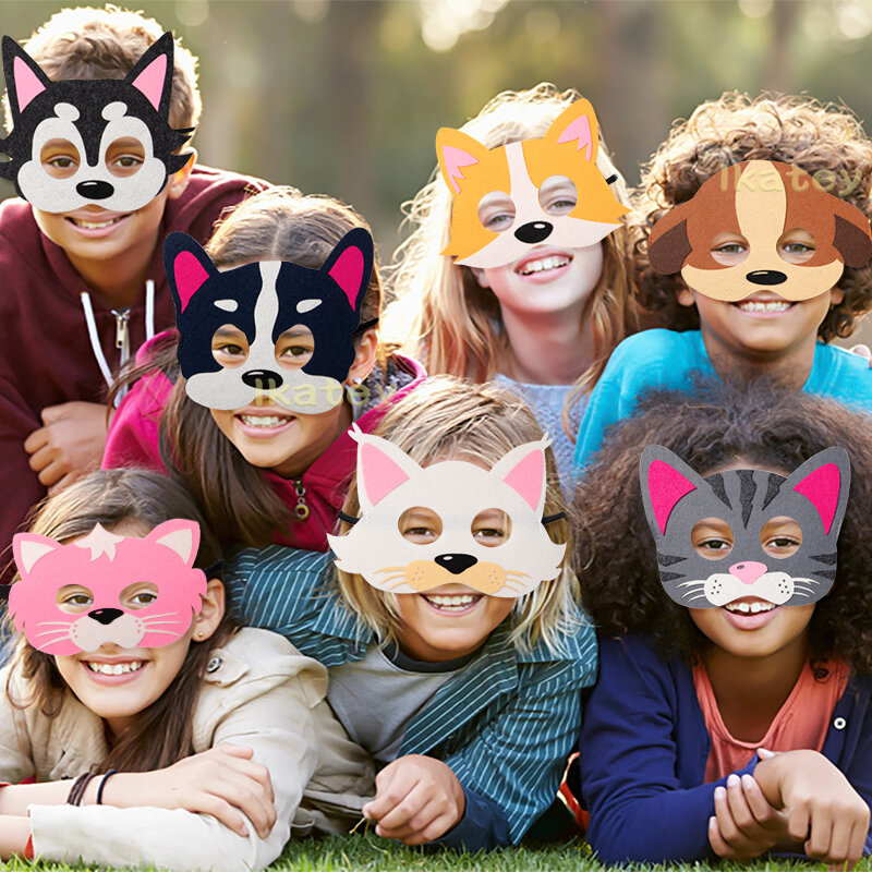12 pçs feltro brinquedo máscaras para crianças gato filhote de cachorro traje vestir-se festa de aniversário fingir jogar cosplay acessórios presentes de natal favor