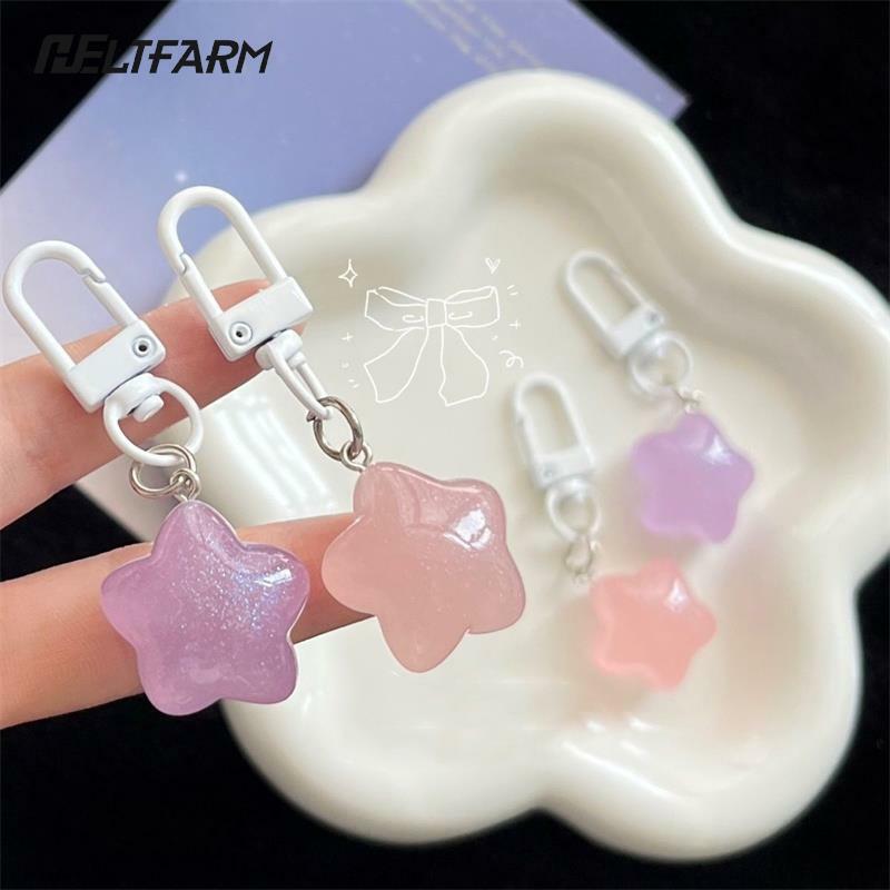 Jelly Pentagram Resin Keychain Stars Pendant Keyring for Girls Backpack Charm Headphone Case Accessories Creative Couple Gifts