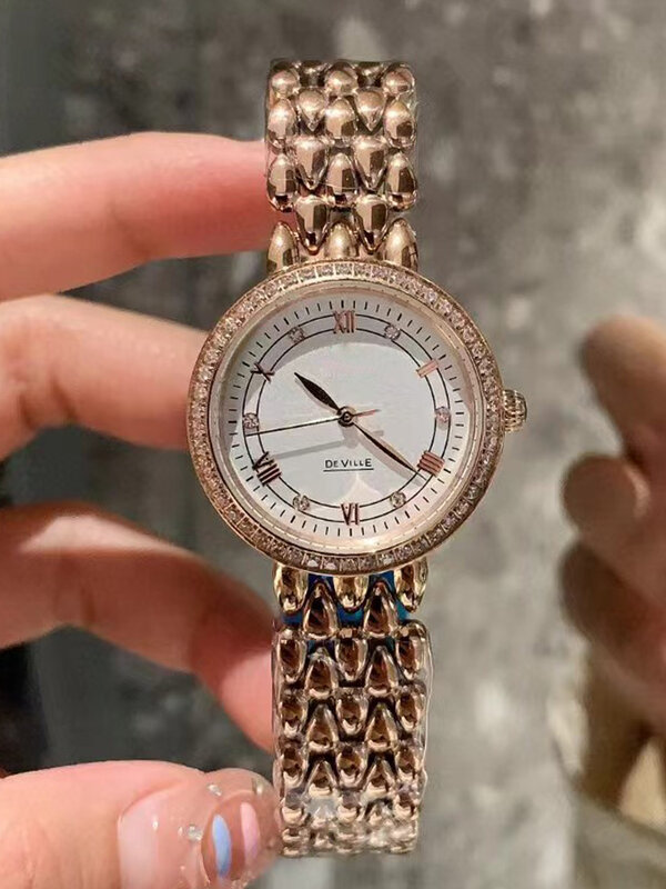 Relógio Quartzo Feminino com Pulseira Integrada, Caixa de Diamante em Aço, Espelho de Vidro, Safira, Moda Designer, Luxo, Novo, 2024
