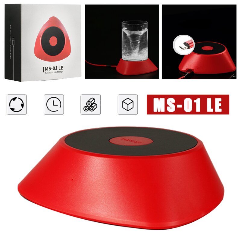 DSPIAE MS-01 CHARYBDIS Magnetic Lacquer Shaker For Paint Decorating Red with MS-R18 Magnetic Remote Lacquer Rotor 18MM*10