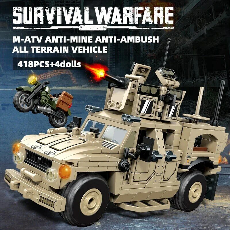418PCS Military Fighting Vehicle  WW2  Model Building Blocks Army Military Weapon Vehicle  Figures Bricks Toys for Kids Gifts