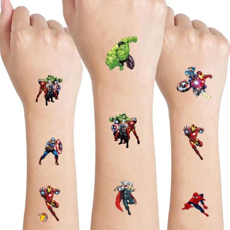 Pegatinas de tatuaje de Los Vengadores para niños, pegatina de superhéroe Original impermeable con temática Disney, suministros de fiesta de cumpleaños, regalo de dibujos animados, nuevo