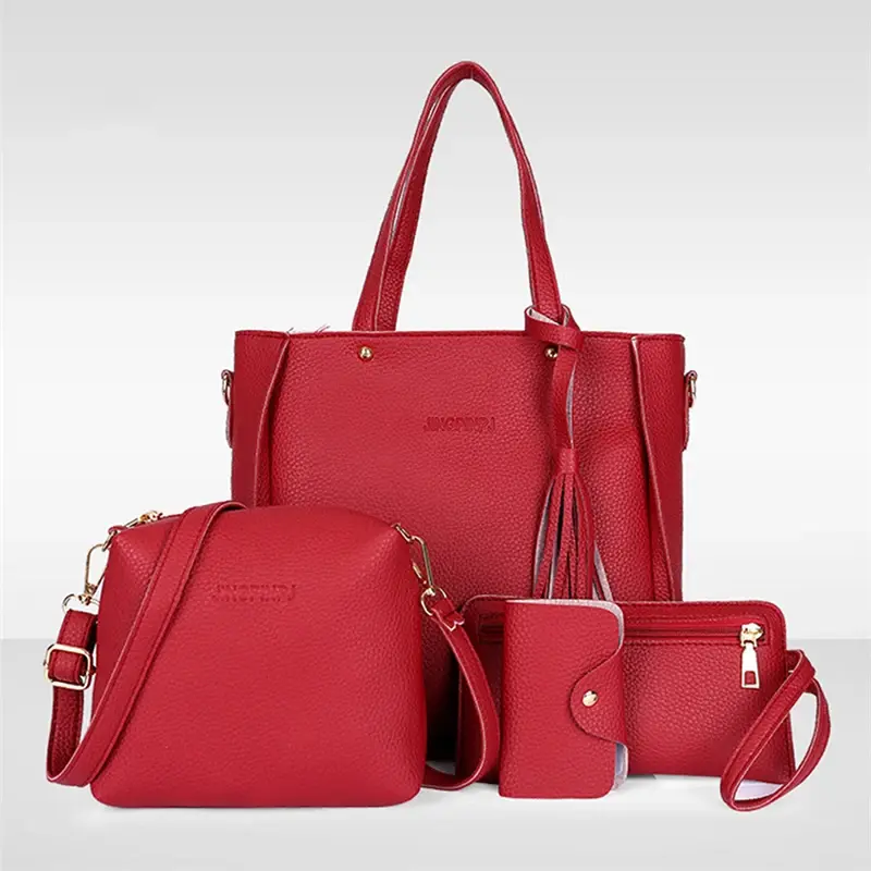 4 Piece Set Shoulder Bag Woman Bag Fashion Pure Color Messenger Bag Totebags Wallet Handbags Lady High Capacity Crossbody Bags