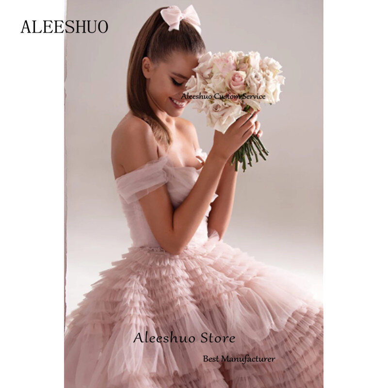 Aleeshuo gaun Prom Tulle berjenjang cantik gaun pesta malam bahu terbuka ruffle Maxi Sweetheart Maxi gaun Prom panjang