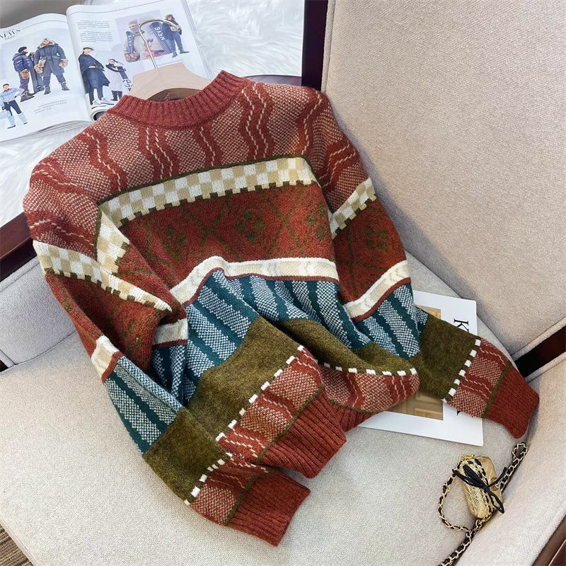 Женский осенне-зимний вязаный свитер с круглым вырезом и длинным рукавом