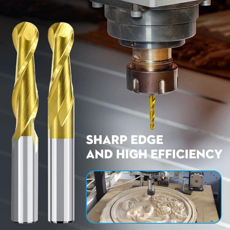 Mata bor CNC karbida Tungsten pemotong penggilingan 2 mata bor ujung hidung bola Flute Man 3D