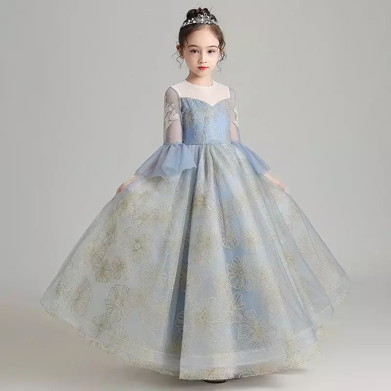فستان أميرات منفوش للأطفال ، فتاة بزهرة ، زفاف ، فتاة صغيرة ، مضيفة ، أداء بيانو ، بسيط