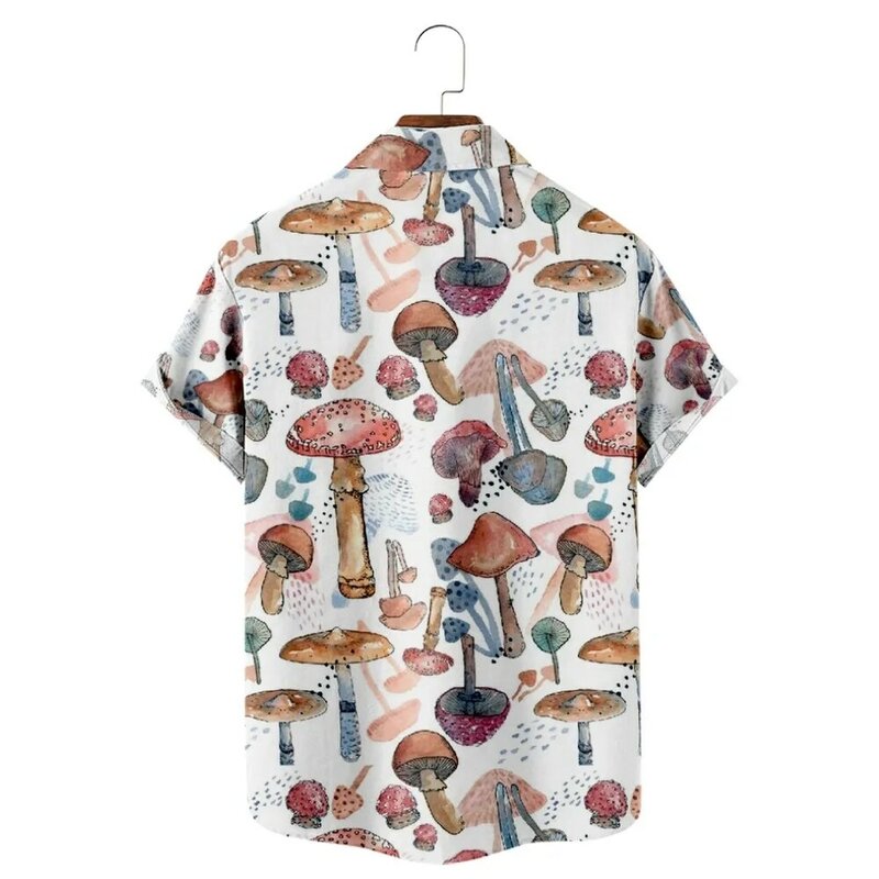 2022 new men's casual breathable short sleeve top fashion Lapel men's shirt Hawaii with beach Powdered mushroom