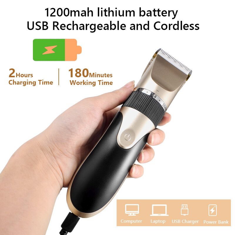 Cortadora de pelo profesional Digital recargable por USB para hombres, maquinilla de afeitar con cuchilla de cerámica, máquina de barbero