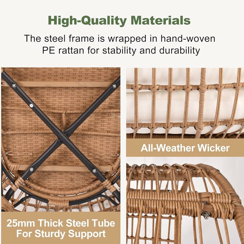 New  Wicker Egg Chair, PE Rattan Chair with 4 Thicken Cushions, Patio Chairs 440 lbs Capacity  | USA | NEW