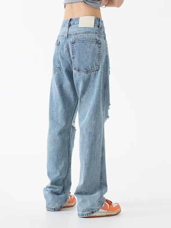 Perforierte Jeans, sommerliche dünne High Street Trend marke, hübsche und locker sitzende gerade lässige Sport hose, Damen jeans