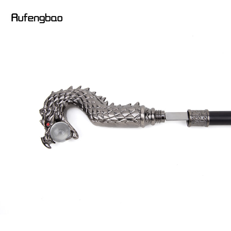 Dragon Head Bite Ball Single Joint Walking Stick with Hidden Plate Self Defense Fashion Cane Plate Cosplay Crosier Stick 93cm