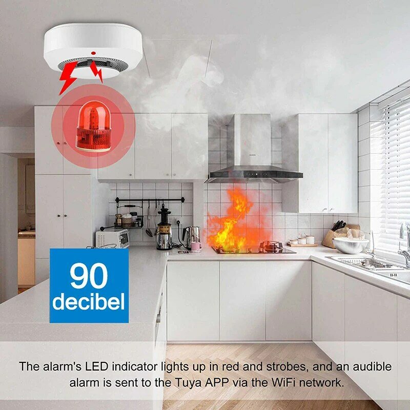 Tuya-Detector de humo inteligente ZigBee, Sensor de seguridad para el hogar, prevención de humo, alarma de sonido, funciona con Alexa y Google Home, WiFi