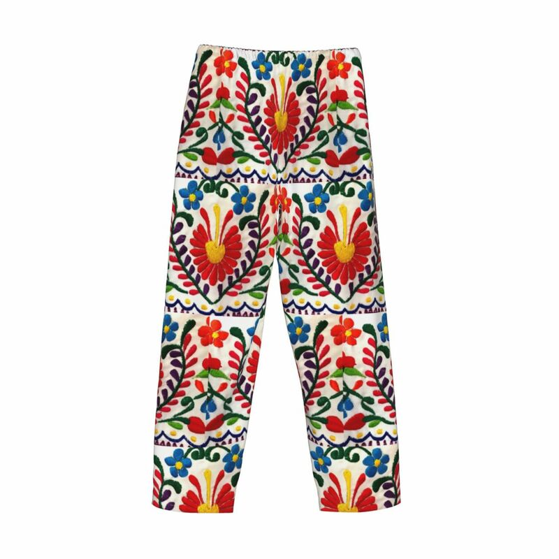 Pantaloni del pigiama con ricamo di fiori messicani personalizzati Sleepwear uomo elastico in vita Sleep Lounge Bottoms con tasche