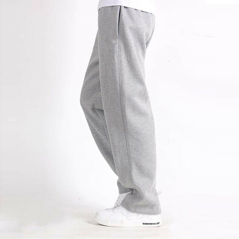 Mens Sweatpants Autumn Winter Fleece Thicken Solid Color Elastic Waist Straight Trousers Pockets Outdoor Sports Jogging Bottoms