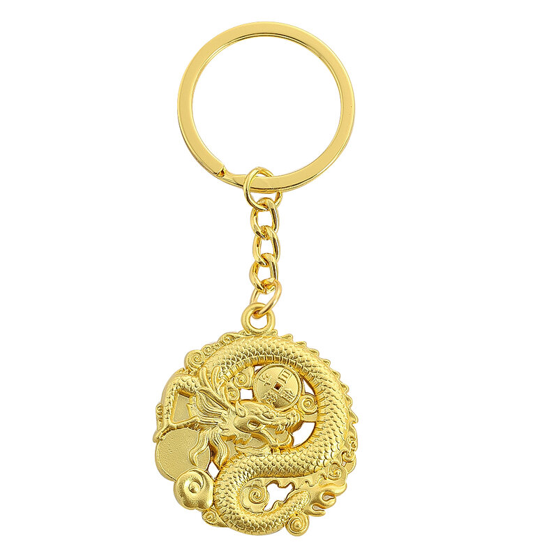 Porte-clés Dragon Chinois en Métal, Pendentif en Acier Inoxydable, Jour dans l'Or, Fortune dans le Sac de Sagesse, Décoration de Mascotte