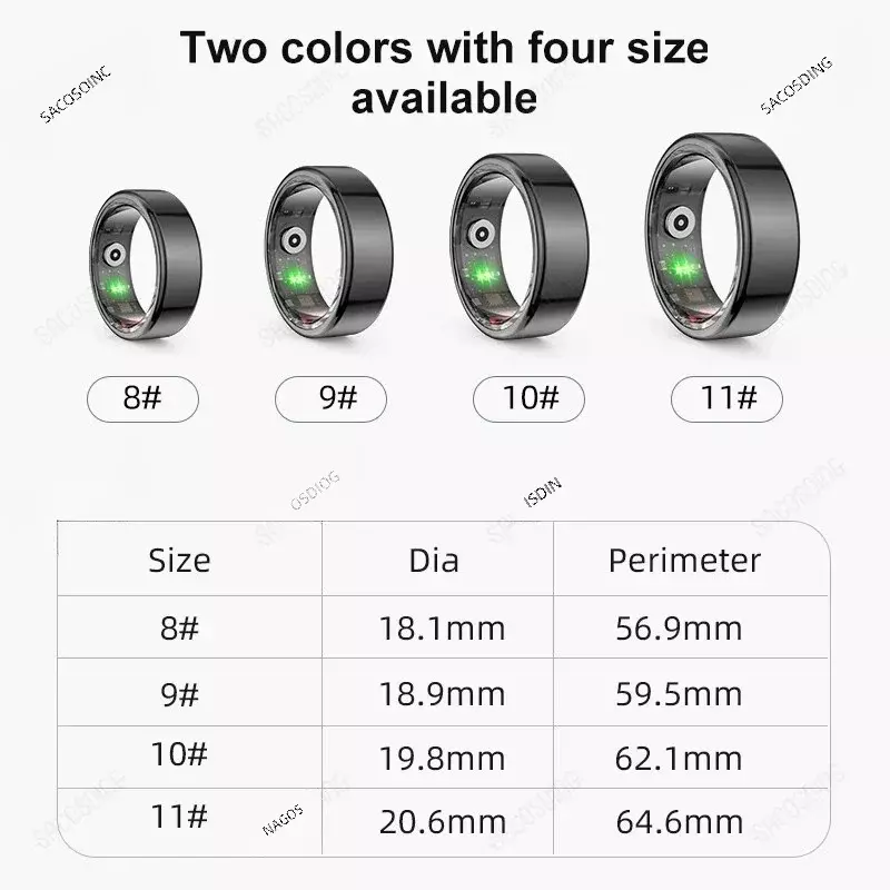 Смарт-кольцо для мужчин и женщин с пульсометром, оксиметром, монитором сна, фитнес-трекером R02 для Android IOS 2024