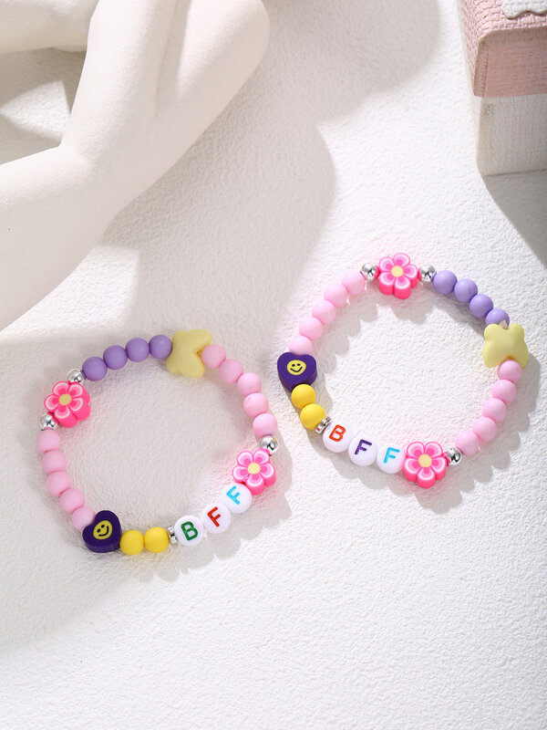 BFF-pulsera con letras para niños, brazalete con letras bonitas, regalo para mejores amigos, 2 piezas