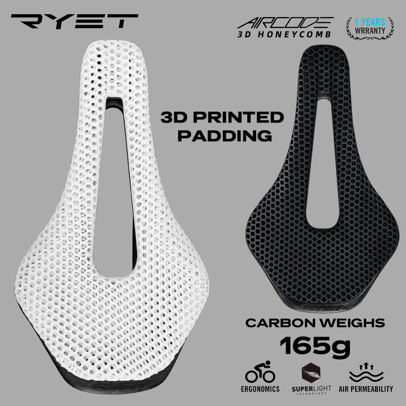 RYET-sillín de bicicleta con estampado 3D, asiento ultraligero de fibra de carbono, hueco, cómodo, transpirable, para ciclismo de montaña y carretera