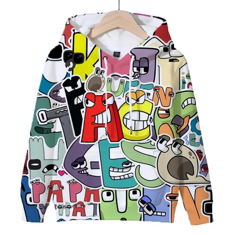 Sudadera con capucha para niños y niñas, suéter con estampado de la letra del alfabeto, estilo Harajuku, y2k, ropa de Anime para otoño