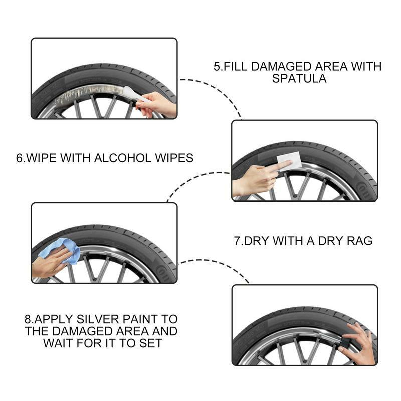 Kit di strumenti per il ripristino delle ruote Kit di riparazione delle ruote in lega per pneumatici antigraffio Set di adesivi per la riparazione delle ruote antiruggine accessori per veicoli