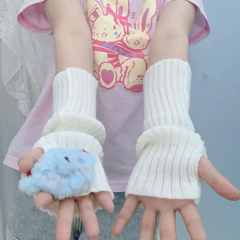 ถุงมือถักแขนยาวสำหรับทุกเพศ, ถุงมือแขนยาวครึ่งนิ้ว Y2k สีลูกกวาดใส่ให้ความอบอุ่นในฤดูใบไม้ร่วงฤดูหนาว