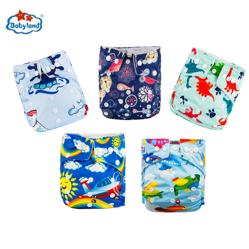 Babyland My Choice Models Baby Diapers 5pcs/Lot Cloth Nappy Girl Boy Prints Pocket Diaper For 0-2 Years 3-15KG Baby Diaper Cover