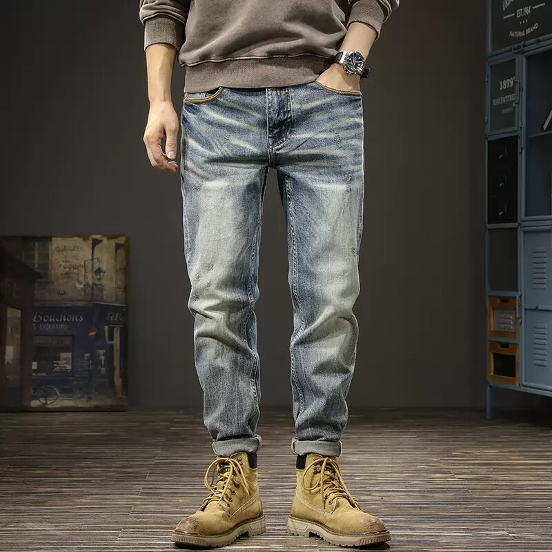 Nieuw Designer Fashion Mannen Jeans Retro Blauw Elastische Slim Fit Ripped Jeans Mannen Vintage Broeken Casual Katoenen Denim Broek Hombre