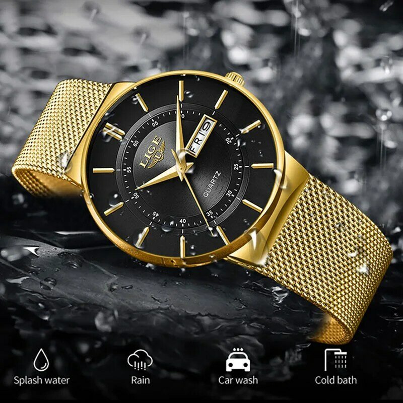 LIGE 2022 mody zegarka kobiet ze stali nierdzewnej Top marka luksusowe wodoodporny zegarek kwarcowy Casual Sport Ultra cienki data zegar mężczyzna + BOX