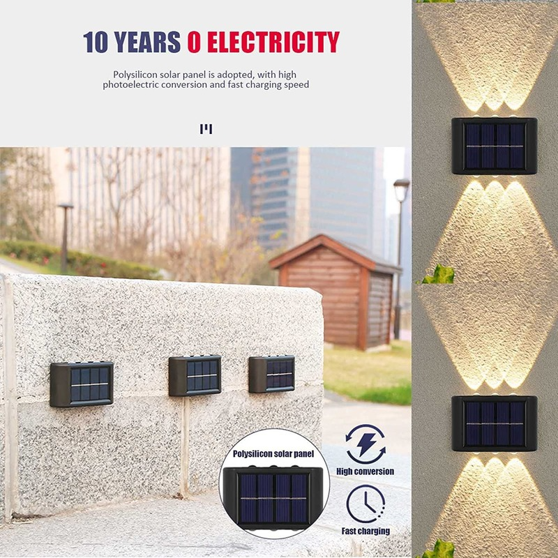 ソーラーランプ6 LED,防水,明るい照明,ウォールライト,庭や屋外の装飾に最適,1,2,または4ユニット