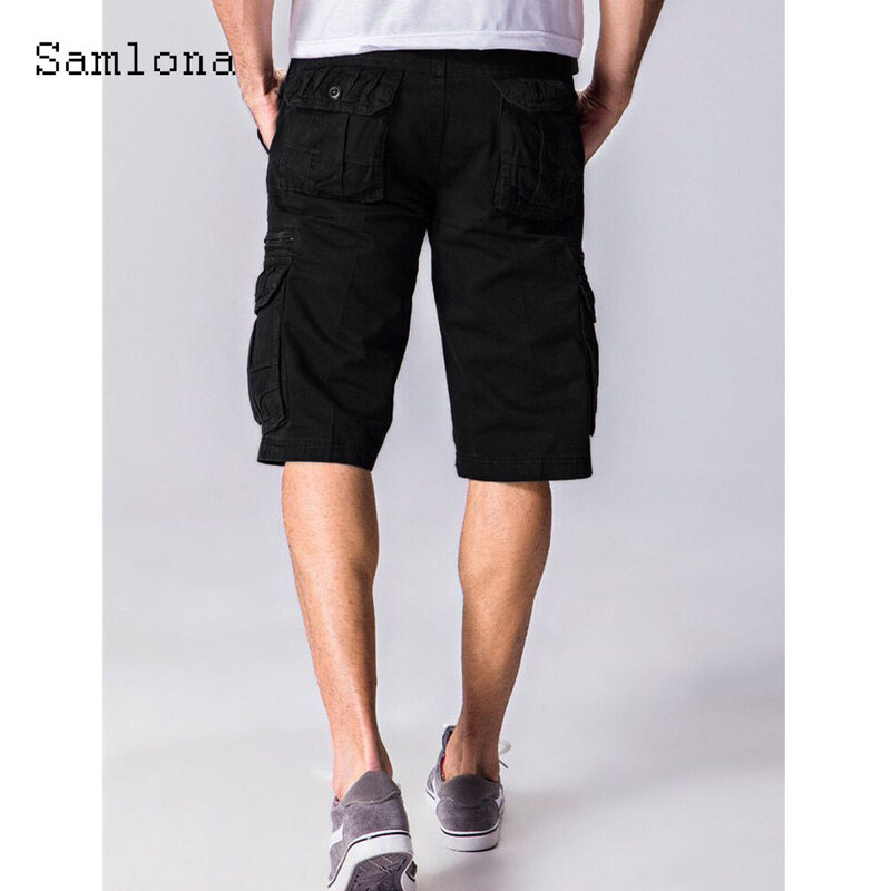 Celana pendek dasar pria, gaya kesederhanaan pria ukuran besar bawahan selutut kasual Retro berdiri saku celana pendek musim panas 2023