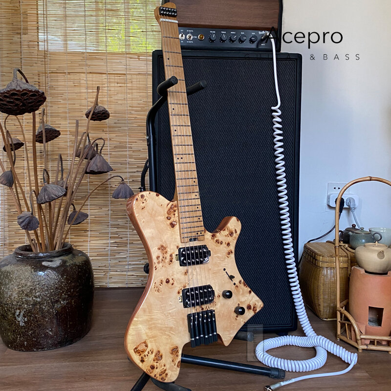 Электрическая гитара без головы Acepro из натурального древесного клена, лады из нержавеющей стали, жареная Кленовая шейка, черная фурнитура, бесплатная доставка