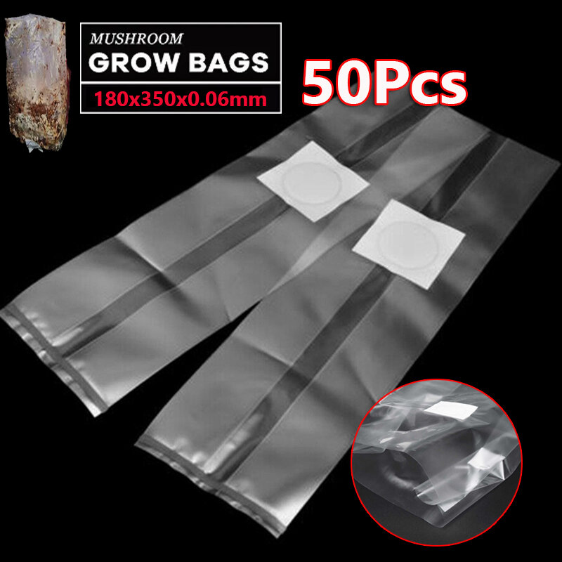 PVC cogumelo Spawn crescer saco, substrato de alta temperatura, pré selável, polipropileno, resistente ao calor, jardim suprimentos, 50pcs